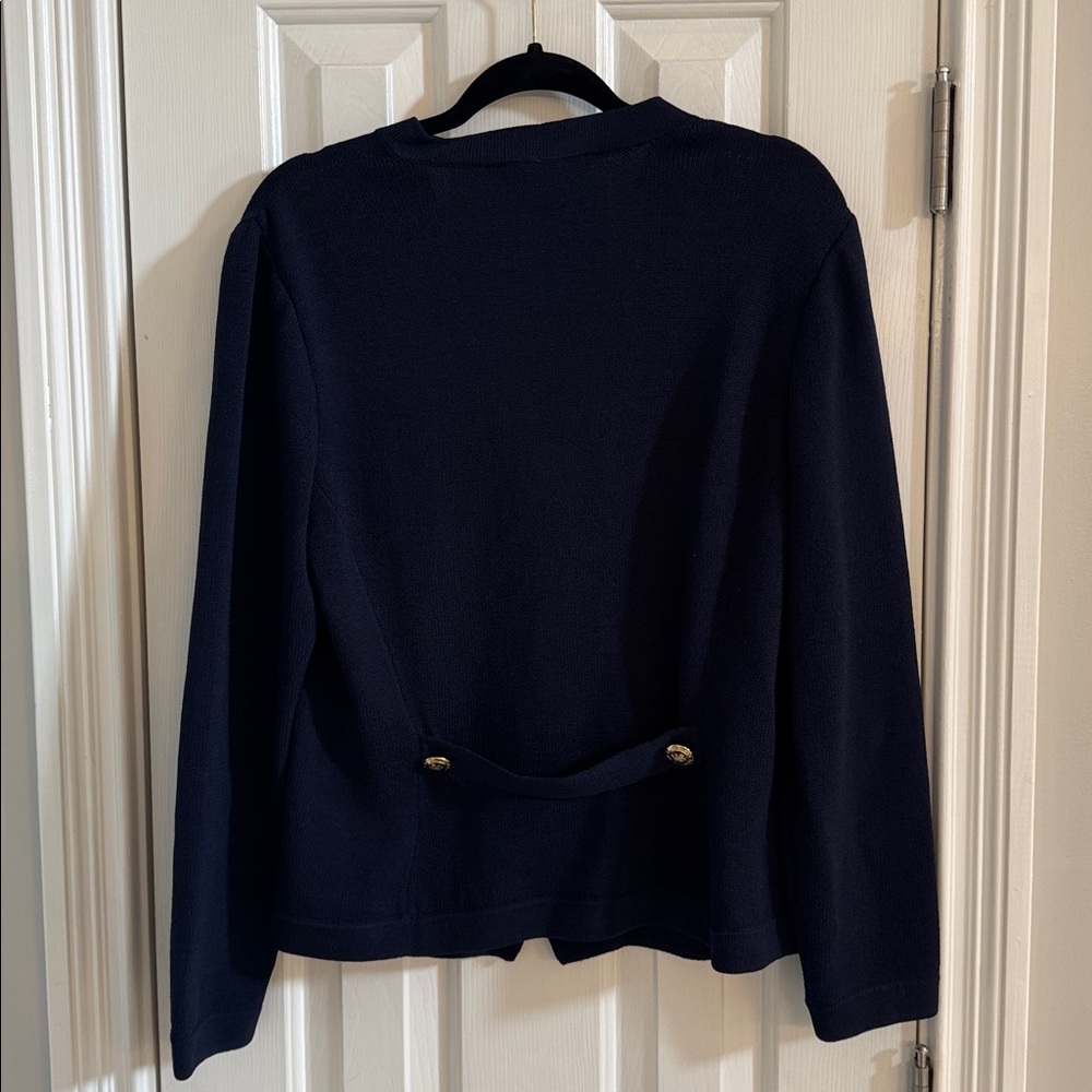 St. John Navy Jacket w/ Navy & Gold Crested Buttons & Back Belt - Picture 6 of 9